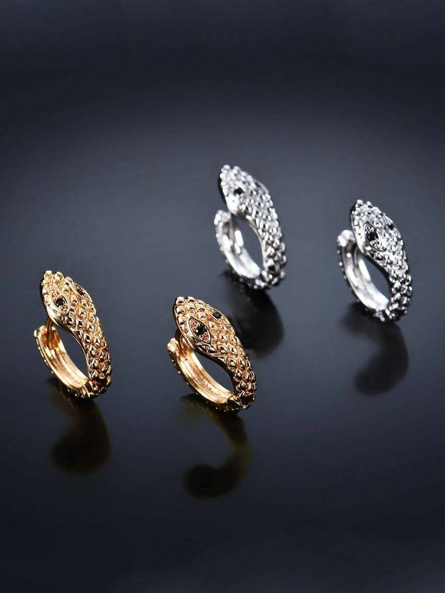 1 Đôi bông tai bằng đồng thiết kế hình rắn mạ vàng và bạc sáng tạo dành cho nữ - Nhiều màu - Xem 1