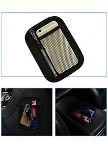 Bolsa de red para almacenamiento en el respaldo del asiento del coche, organizador de red multifuncional autoadhesivo que puede sostener teléfono, billetera, llaves, tarjetas, solución de almacenamiento práctico en el interior del coche, accesorio decorativo para ahorrar espacio - A - Ver 6