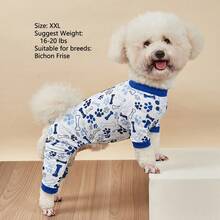 PETSIN 1pc Cute Cartoon Dog Pajamas, Soft Printed Pet Pajamas, Anti-Shedding Medium Elasticity Pajamas, Suitable For Small And Medium Dogs - Blue - View 10