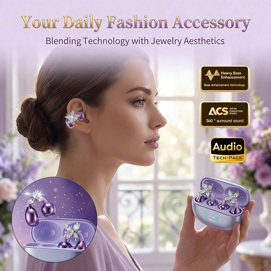 NEW SENYANG 2026新款时尚蝴蝶耳机，无线蓝牙耳机，开放式设计，适用于和安卓手机，奢华电镀重低音，超长续航，礼品