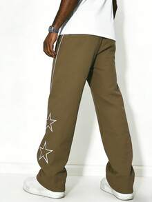 Men's Casual Pants For Spring/Summer, Fashionable Embroidered Lightweight Travel Trousers, Comfortable Streetwear - Khaki - View 6