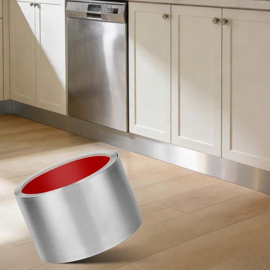 1 Roll 2.36" X 118.11" Stainless Steel Kickplate Trim Film, Cuttable, Easy DIY For Wall, Door, Cabinet, Scratch Protection