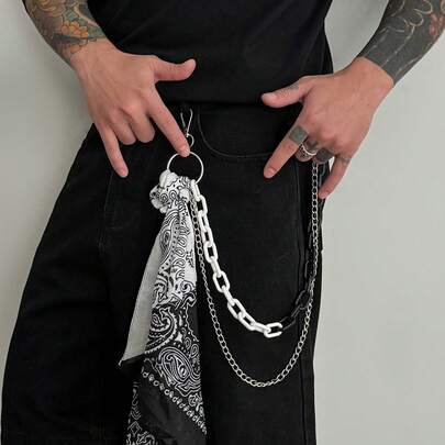 Men Women Hip Hop Paisley Bandana Pants Chain, Streetwear Waist Scarf Keychain, Fashion Trouser Chain Decor Accessory