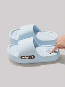 Women's Summer New Letter EVA Soft Bottom Slippers, Massage Insole Breathable Pillow Flip Flops - Baby Blue - View 8