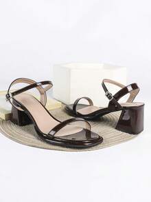 7cm Brown Chunky Heel Slip-On Pointed Toe Party High Heels, Formal Dress Shoes - Brown - View 4