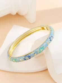 1pc Fashion Vintage Gold-Plated Floral Star Pattern Enamel Filigree Bangle Bracelet Jewelry For Women And Girls - Baby Blue - View 3