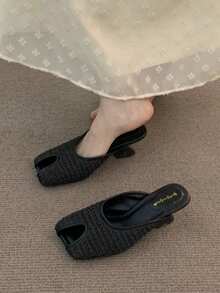 2026 Summer Bohemian Woven Thick Heel Closed Toe Sandals For Women - Black - View 2