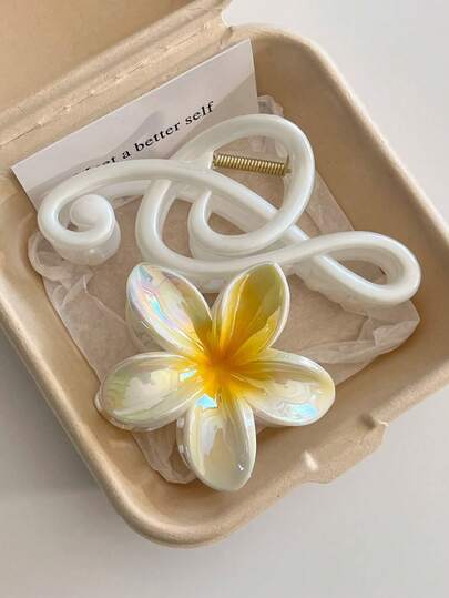 2pcs/Set Women's White Musical Note Hair Claw, Yellow Ombre Egg Flower Hair Claw, Fashion Hair Claw Headpiece, Versatile, Elegant Minimalist, Suitable For Daily, Casual, Party, Beach, Vacation, Hairstyling, Washing, Makeup, Outfit Accessory, Spring/Summer/Autumn/Winter