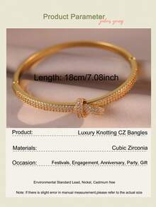 jealous young 1pc High-Quality Fashion Knotting Luxury Cubic Zirconia Women Wedding Copper Gold Plated Bangles For Girlfriend Birthday Engagement Banquet, Prom - Yellow Gold - View 4