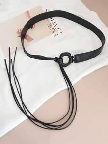 1pc Knotted Waist Belt, Versatile Asymmetrical Buckle Tassel Waist Belt For Dresses - Multicolor - View 5