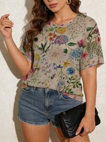 ASHKATIA Suéter de punto para mujer de talla grande, blusa de manga corta de estilo retro con estampado floral para vacaciones en la playa, regalo del Día de la Madre, top de estilo bohemio para primavera - Multicolor - Ver 13