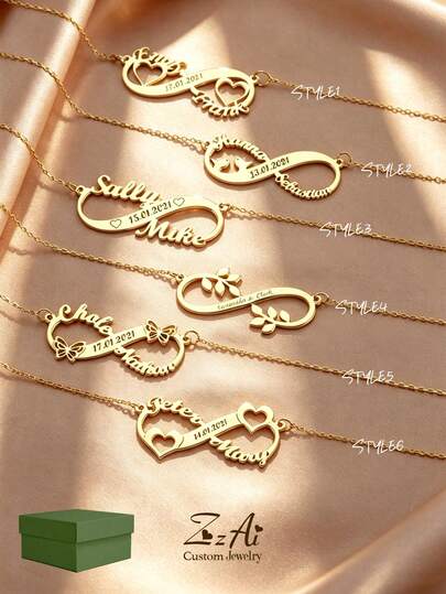 1pc 18k Solid Gold Infinity Customized Name Necklace Collection Personalized Gold Necklace For Women Customized Love Jewelry Gift For Her-6 Styles To Choose From Gold Stylish, Fall Fashion, Vintage, Unisex, Simple, Casual, Hipster, Goth, Punk Custom, Personalized, Unique Ideal Gifts For Her, Friends For Anniversaries, For Valentine's Day, For Mother's Day, For Birthdays, For Graduation, For Father's Day, For Weddings, For Daily Wear, For Party, For Prom,Customized Fashion Engraved Necklaces,Vintage Outfit,Jewellery For Ladies