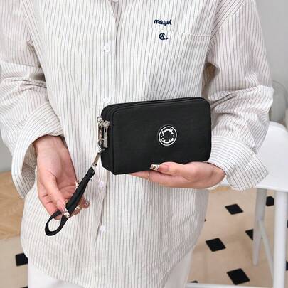 Bolso de mano con cremallera de 3 capas, bolso de embrague de gran capacidad de nailon con múltiples bolsillos, bolso para teléfono con correa para la muñeca, monedero resistente al agua para uso diario y viajes
