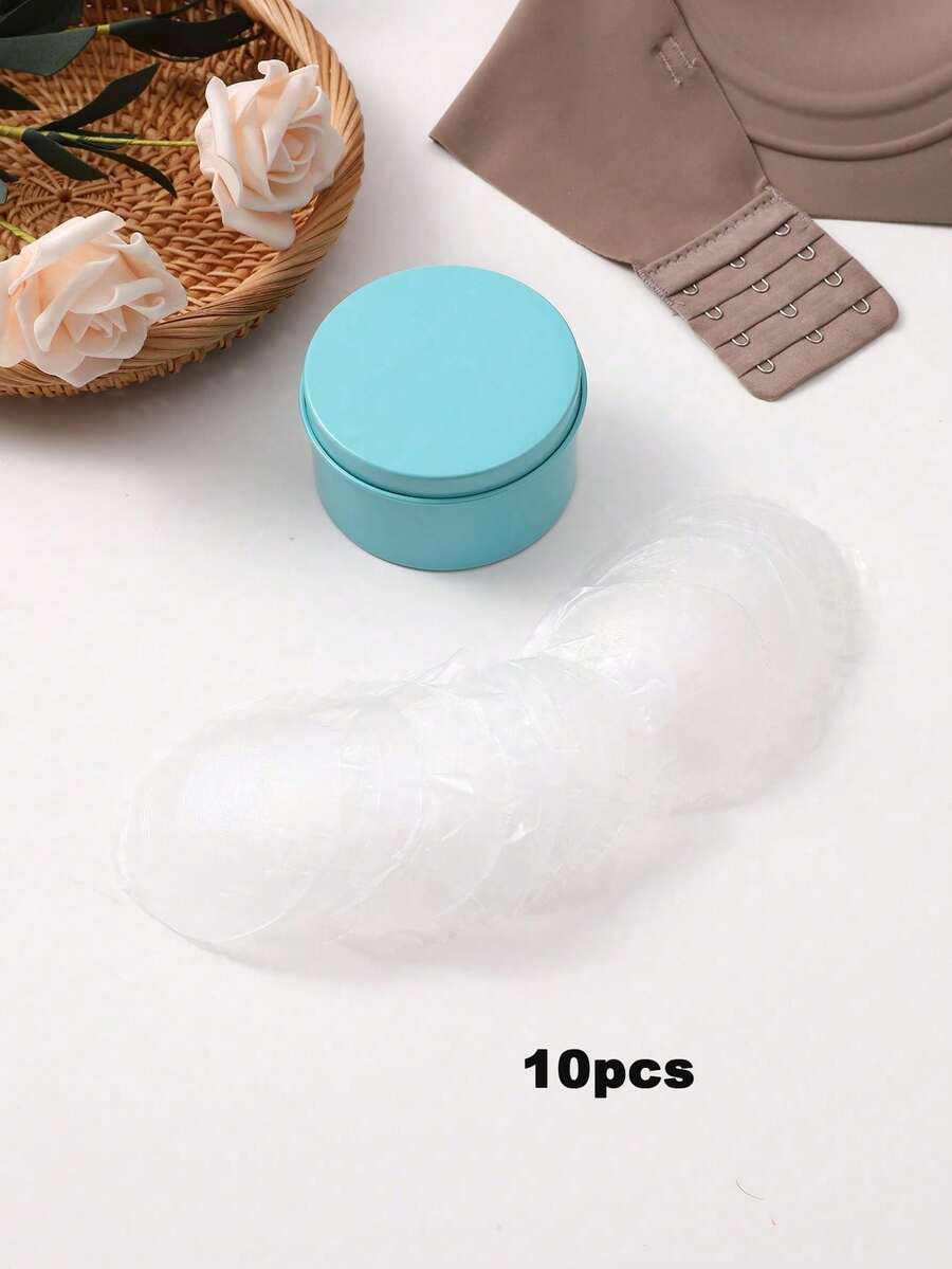 10 miếng che đầu ngực dùng một lần, miếng dán ngực vô hình, miếng dán không đường may chống thấm nước, thích hợp mặc hàng ngày, với váy và đồ bơi. - Trong sáng - Xem 1