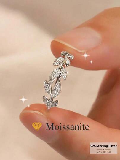 1 chiếc nhẫn bạc 925 đính đá Moissanite thiết kế cành cây tinh tế, quyến rũ, thích hợp làm quà tặng đính hôn, quà cưới, trang sức cô dâu cao cấp.