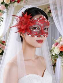 1 Stück Spitzenblumen Gesichtsmaske, Brautaccessoire, sexy weiße Spitze & Blumen Halbgesichtsmaske für Maskenball, Party Kostüm Dekoration - mehrfarbig - Übersicht 11