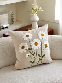 1pc Summer Daisy Embroidered Cushion Cover, Soft & Comfortable Chenille Fabric, Universal Indoor/Outdoor Pillow Case, Ideal For Home Sofa Decorative Pillow, Suitable For Bedroom, Chair, Car, Pillow Insert Not Included - Champagne - View 15