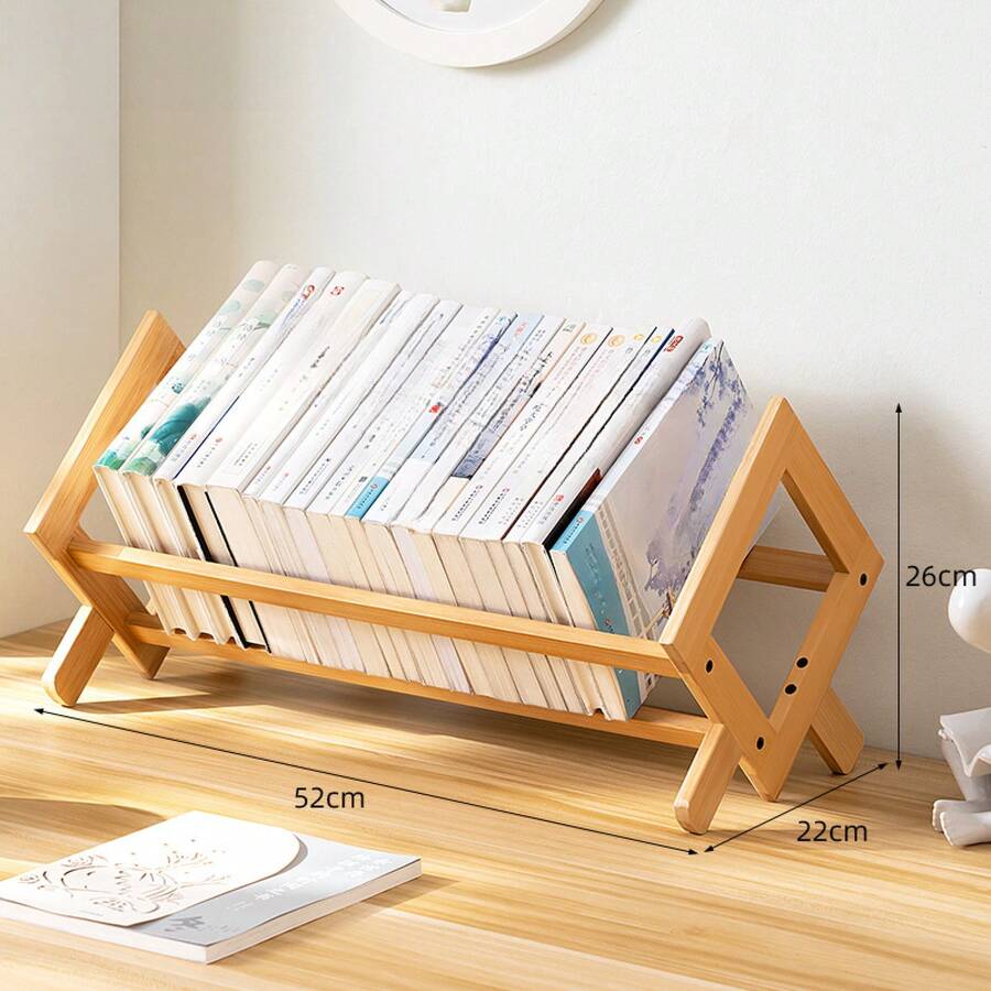 Platzsparender Schreibtischregal aus Bambus, kleines Bücherregal, Organizer für Büro, Arbeitszimmer oder Schlafzimmer - Grundfarbe - Übersicht 1