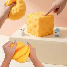 Extra Large Soft Squishy Cheese Blocks | Gag Gift, Adult Novelty Toys | 4" Giant Stress Ball | Adult Sensory Fidget Toys - Yellow - View 6