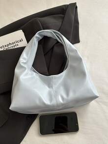 Tas Tangan Berlipit Retro Modis Bentuk Bulan Sabit, Tas Bahu Kasual Serbaguna untuk Wanita, Bentuk Bulan Sabit - Baby Blue - View 3