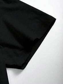 Sudadera de mujer con hombros caídos, top de algodón, camiseta de manga corta de algodón puro en blanco y negro con temática de diálogo, sudadera holgada de cuello redondo y gran tamaño para primavera/otoño. - Negro - Ver 6