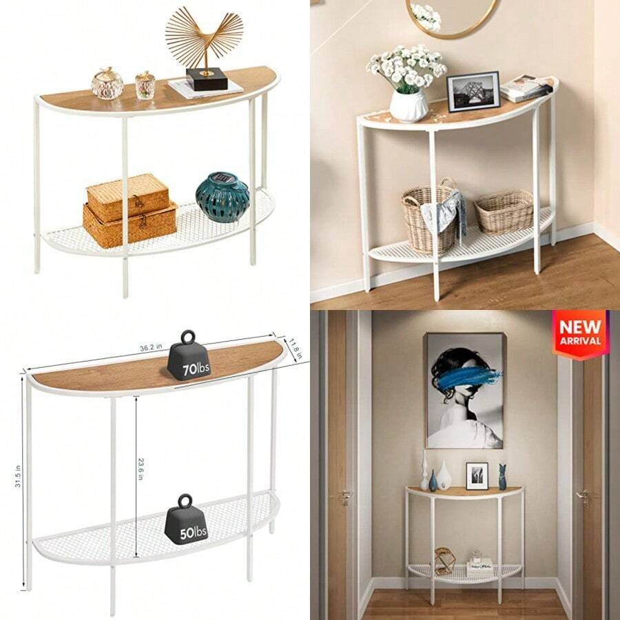 SAYGOER - Mesa de consola estrecha de 2 niveles con estantes de almacenamiento sofá de media luna mesa de entrada pequeña para salón recámara pasillo oficina fácil montaje color - Roble - Ver 1