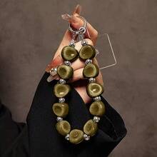 1pc Asymmetrical Stone Beaded Phone Lanyard Bracelet, Fashionable Minimalist Wrist Strap For Phone, Suitable For Outdoor, Travel, Party, Shopping, Comes With Pad - Round and Flat Beaded Pendant - View 8