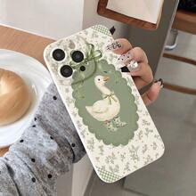 Capa para celular em TPU com estampa floral verde-clara e patos em estilo campestre, compatível com iPhone 17 Pro Max, 16, 15, 14, 13, 12, 11, 8, 7, XR, XS Max. Capa protetora completa, resistente a impactos, de alta qualidade, na cor branca. - branco antigo - Ver 4