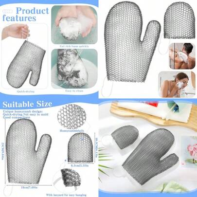 Vesici Juego de 2 Guantes Exfoliantes de Nido de Abeja Esponjas para Baño Exfoliantes Faciales Y Corporales para Ducha Limpieza Corporal Ducha Rostro Piel Spa de Belleza Gris
