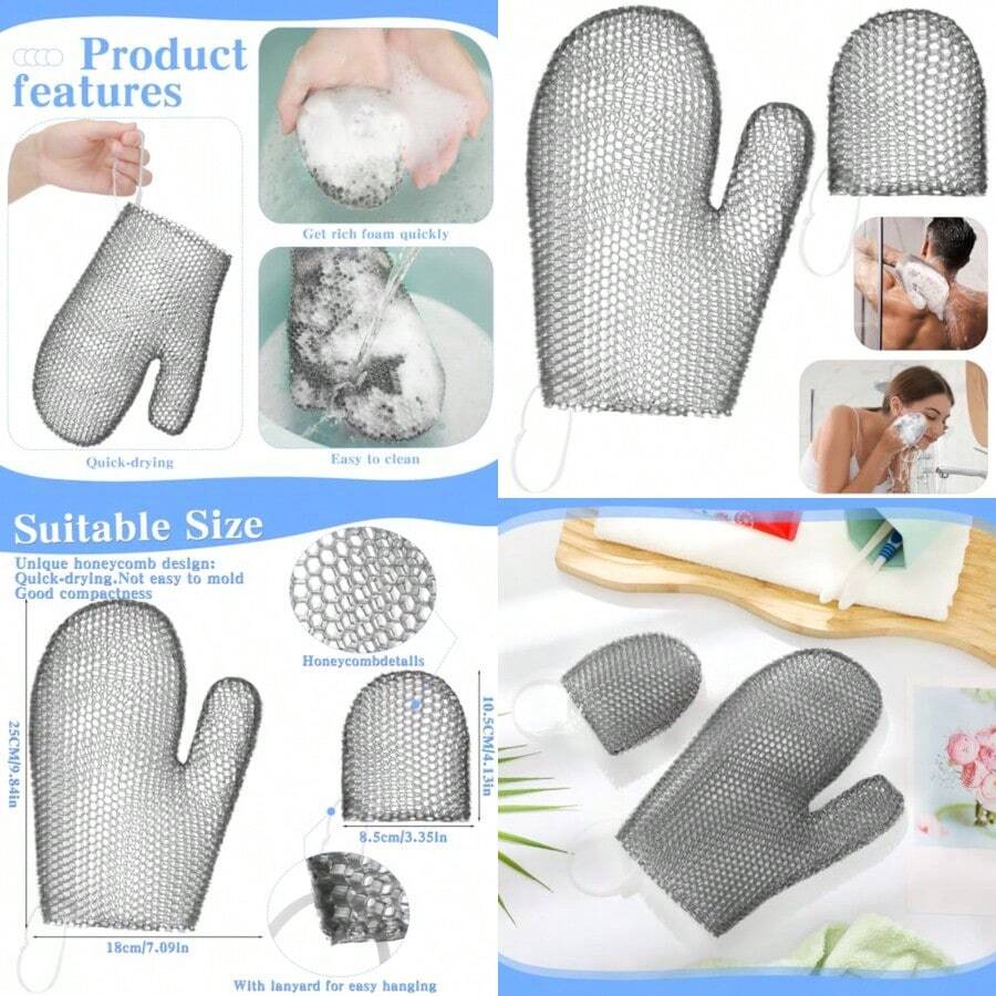 Vesici Juego de 2 Guantes Exfoliantes de Nido de Abeja Esponjas para Baño Exfoliantes Faciales Y Corporales para Ducha Limpieza Corporal Ducha Rostro Piel Spa de Belleza Gris - gris - Ver 1