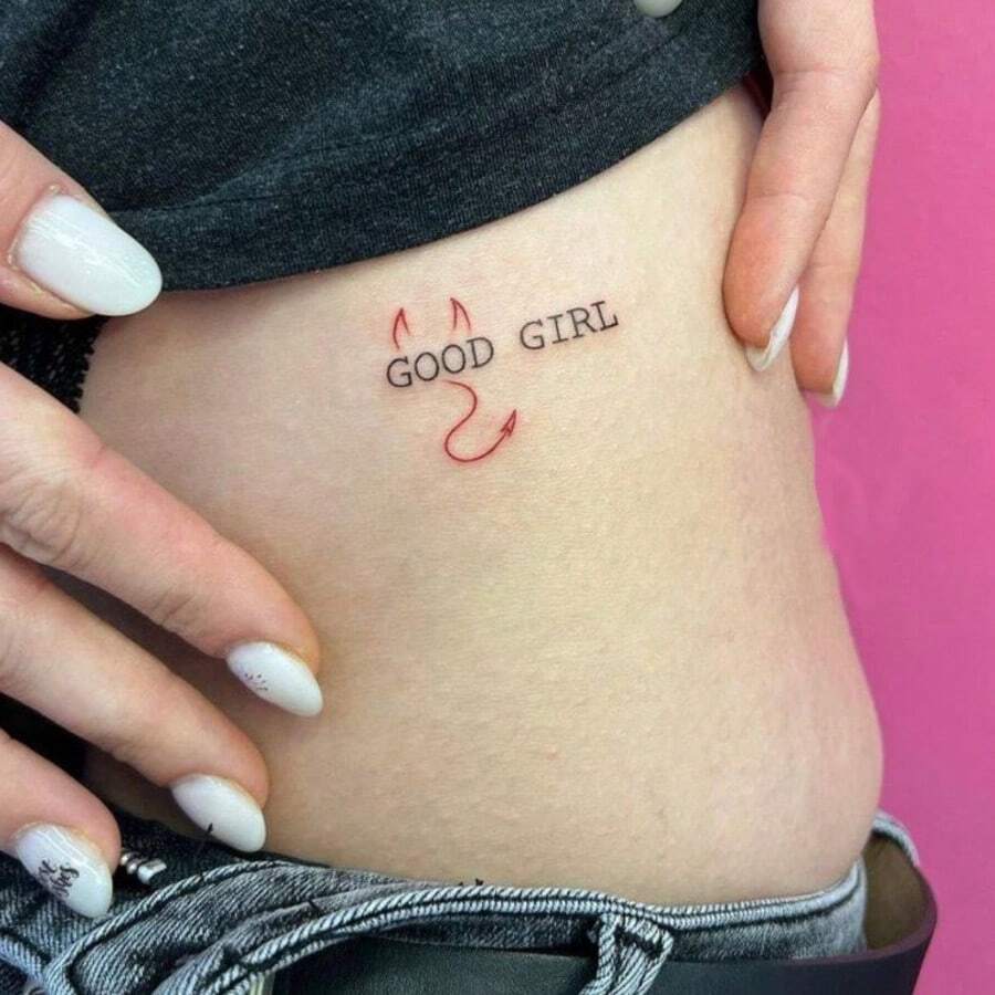 1pc Waterproof & Smudge-Proof Temporary Tattoo Sticker, PVC Faux Tattoo With Cute Devil Expression & Letter Design, Suitable For Daily Use By Men And Women - 紅色 - 查看 1