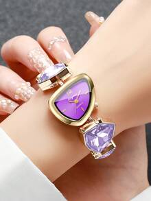 1pc Women's Fashion Personalized Creative Exquisite Elegant Quartz Bracelet Watch, Gift (Watch Box Not Included) - Purple - View 2