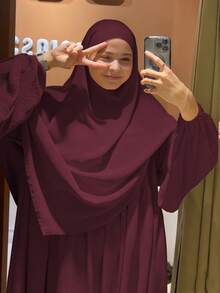 2pcs/Set Khimar+Abaya Conjunto de Oración Musulmán Suave, Abaya Larga con Hijab a Juego, Artículo de Moda Esencial para Salidas Casuales (Hijab+Vestido) - Multicolor - Ver 15
