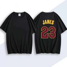 Retro Jāēes #23 Basketball Jersey Print Oversized T-Shirt, 100% Cotton Vintage Basketball Short Sleeve Tee, Unisex Retro Streetwear - 黑色 - 查看 1