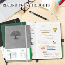 3 Pack Notebook Journal for Work Leather Journal 100GSM Lined Paper Hardcover Notebooks for Office School Supplies Grey and Black and Green - negroverdegris - Ver 6