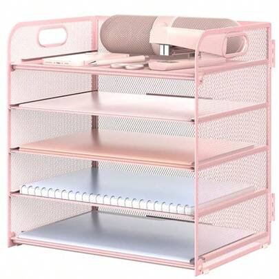 Organizador de escritorio de 5 niveles con bandeja para cartas, organizador de documentos, soporte de papel con asa, estantería de metal para escritorio, organizador de oficina y aula - PK5CENGTISHOU