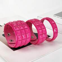 Women's Punk Pyramid Stud Leather Bracelet Adjustable Hot Pink Wide Cuff Bracelets Gothic Fashion Wristband Hand Jewelry Gift - Hai hàng - Xem 10