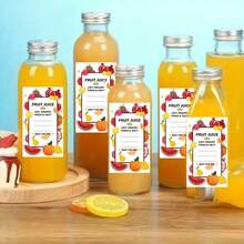 10pcs Juice Bottle Labels, 13.5x12.5cm, 100% Fresh Juice & Milk Bottle Rectangular Stickers, Writable, Suitable For Small Businesses, PVC Waterproof Sealing Stickers - Juice Drink Bottle Label - View 2