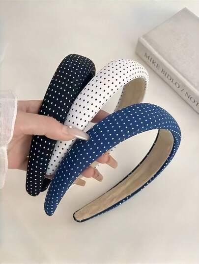 3pcs Polka Dot Padded Headbands For Women, Vintage Thick Sponge Hair Hoop, Non-Slip Fashion Hair Accessories For Daily Wear, Makeup, Party