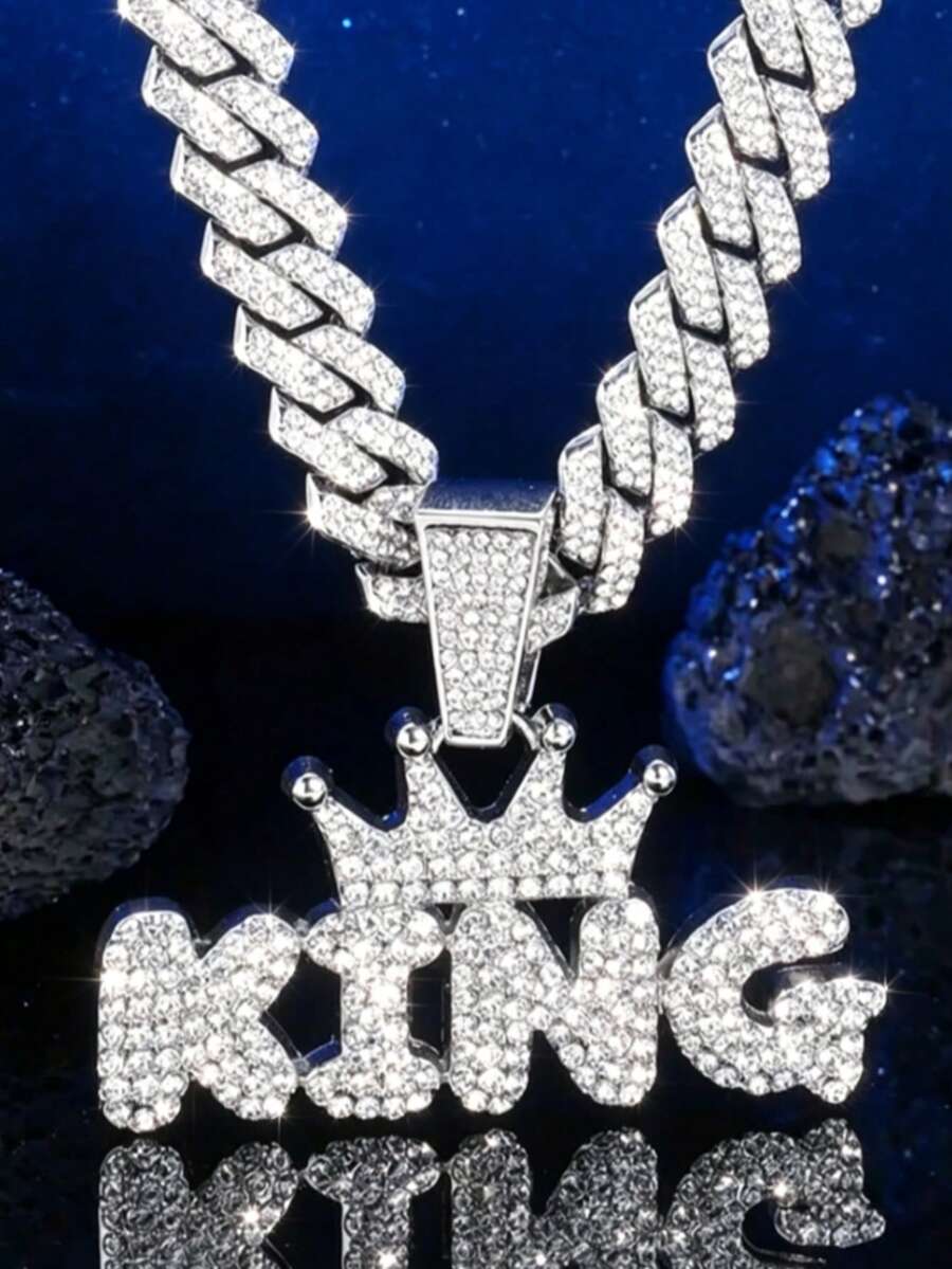 1件闪亮“King”字母设计吊坠项链,迈阿密/链,街头朋克嘻哈风格,摇滚乐队饰品礼物,情人节礼物,派对时尚饰品 - 吊墜項鍊 - 查看 1