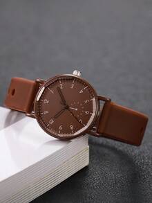 1pc Women's Silicone Watch, Fashion Casual Single-Eye Digital Scale Dial, Classic Quartz Wristwatch - Brown - View 5