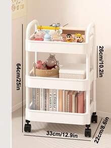 Multifunctional Storage Rack Trolley, Movable Snack & Book Organizer Shelf, Suitable For Living Room, Kitchen, Bedroom, Bathroom And Home Use - White - View 5