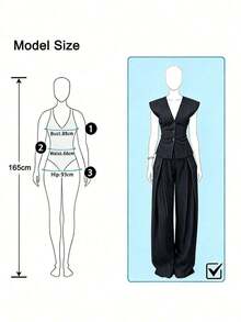 Women's Fashionable And Elegant 2-Piece Outfit, Sleeveless V-Neck Striped Blazer Top And Pleated Wide-Leg Pants Set, Summer Vacation Spring - trắng - Xem 6