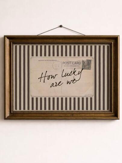 1pc, Canvas Wall Art, Framed Wall Decor, Vintage Postcard Print-"How Lucky We Are," Vintage Striped Aesthetic Poster, Rustic Striped Quote Design, Romantic And Sentimental Gift, Stylish Home Decor, Room Decor, Apartment Decor, Bedroom Decor, Living Room Decor, Best Gift For Friends, Housewarming Gift, Mother's Day Decor, Father's Day Poster, Wedding Gift