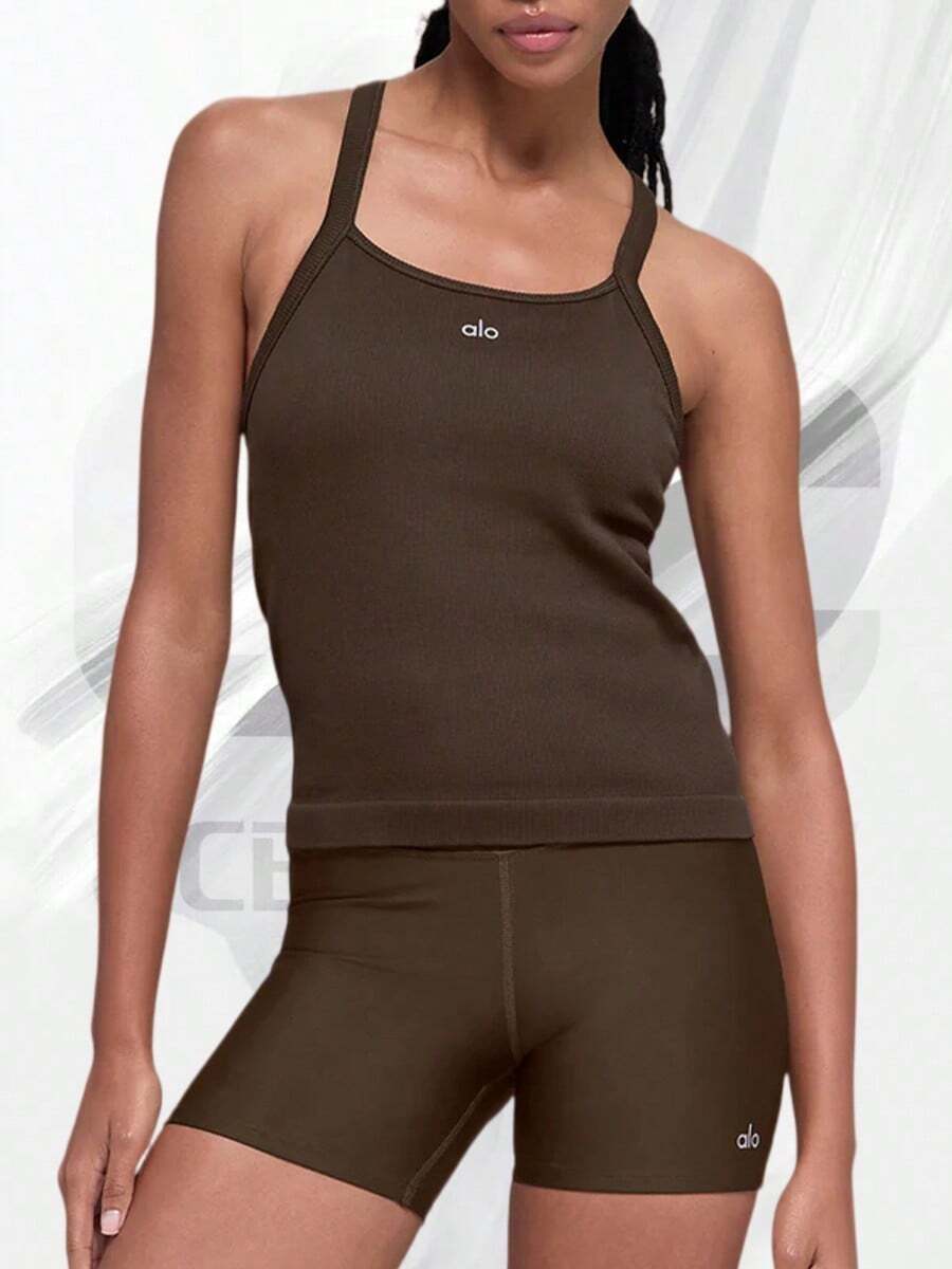 Seamless Ribbed Favorite Full Length Bra Tank - Espresso - View 1