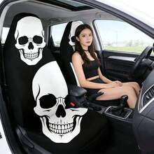 Bộ 2 bọc ghế ô tô in họa tiết đầu lâu thiết kế sáng tạo, vải lụa băng thoáng khí, mềm mại thoải mái cho mùa hè, trang trí và bảo vệ nội thất ô tô, phụ kiện ô tô cho nam nữ, bộ đầy đủ dùng cho mọi mùa, chống bụi chống bẩn, mẫu độc quyền mùa hè cho nữ dễ thương, bọc ghế trước vải phổ thông cho sedan, SUV và mọi loại xe - Nhiều màu - Xem 3