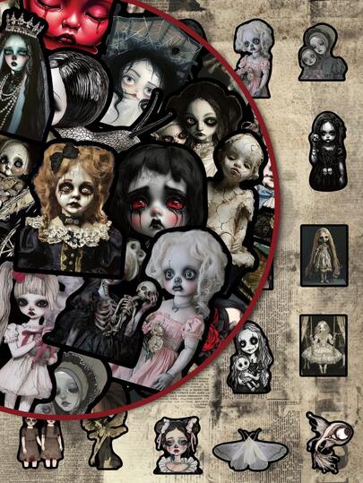 50pcs Dark Horror Doll Stickers - Perfect For Scrapbooks, Skateboards, Guitars, And Luggage DIY Decals