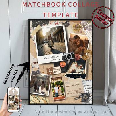 1pc Customized Couple Photos Custom Poster, Upload Of The Couple's Group Photo Customized Wall Art, Collage Template For Travel Photos Customizable Things, A Retro Mailbox-Style Photo Album, Birthday Gift, Wall Decoration Painting For Best Friend's Birthday Printing And Decoration Set, The Best Gift For A Good Friend, Father, Mother, Son/Daughter, Room Decor, Bathroom Decor,Kitchen Decor,Living Room Decor, Bedroom Decor, Office Decor,Family, Love, Couple, Friends.Optional Frame.