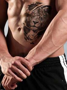 1 防水黑狮纹身贴纸，全宽纹身贴纸，防水临时纹身贴纸，可贴于手臂、腰部、腹部、腿部等部位，男女皆宜，适合在派对、度假等场合进行身体装饰。 - 黑色 - 查看 6