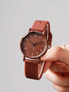 1pc Women's Silicone Watch, Fashion Casual Single-Eye Digital Scale Dial, Classic Quartz Wristwatch - Brown - View 8
